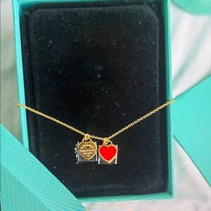 Tiffany & Co Gold Necklace with Red Heart Charm
